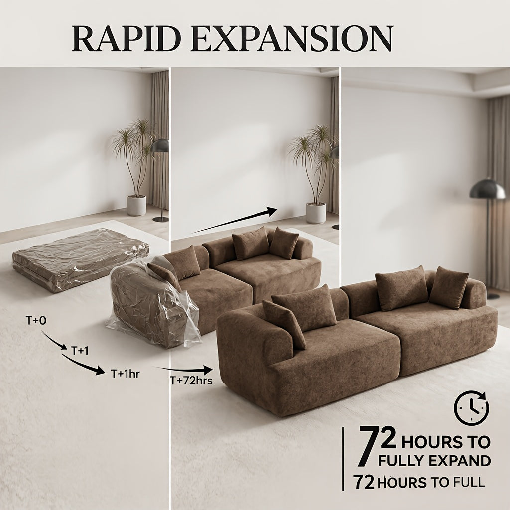 A Contemporary 96-Inch Sofa Without Bones That Offers a Cloud-Like Comfort, Featuring Soft Seating with High Resilience. It Can Be Easily Combined And Rearranged, Made from Skin-Friendly Fabric, Delivered Compressed