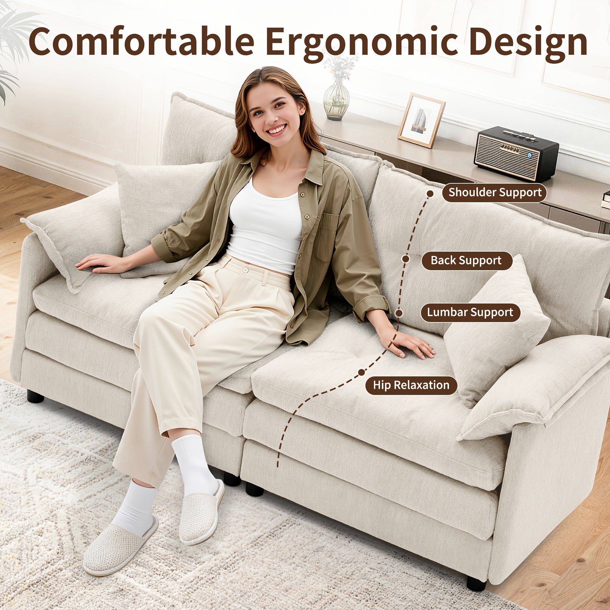 67.72-Inch Modern Two-Seater Sofa, Chenille Upholstered Comfortable Sofa, Suitable for Living Room, Bedroom, And Office, Modern Minimalist Furniture, Includes Soft Throw Pillows, Couch for Living Room