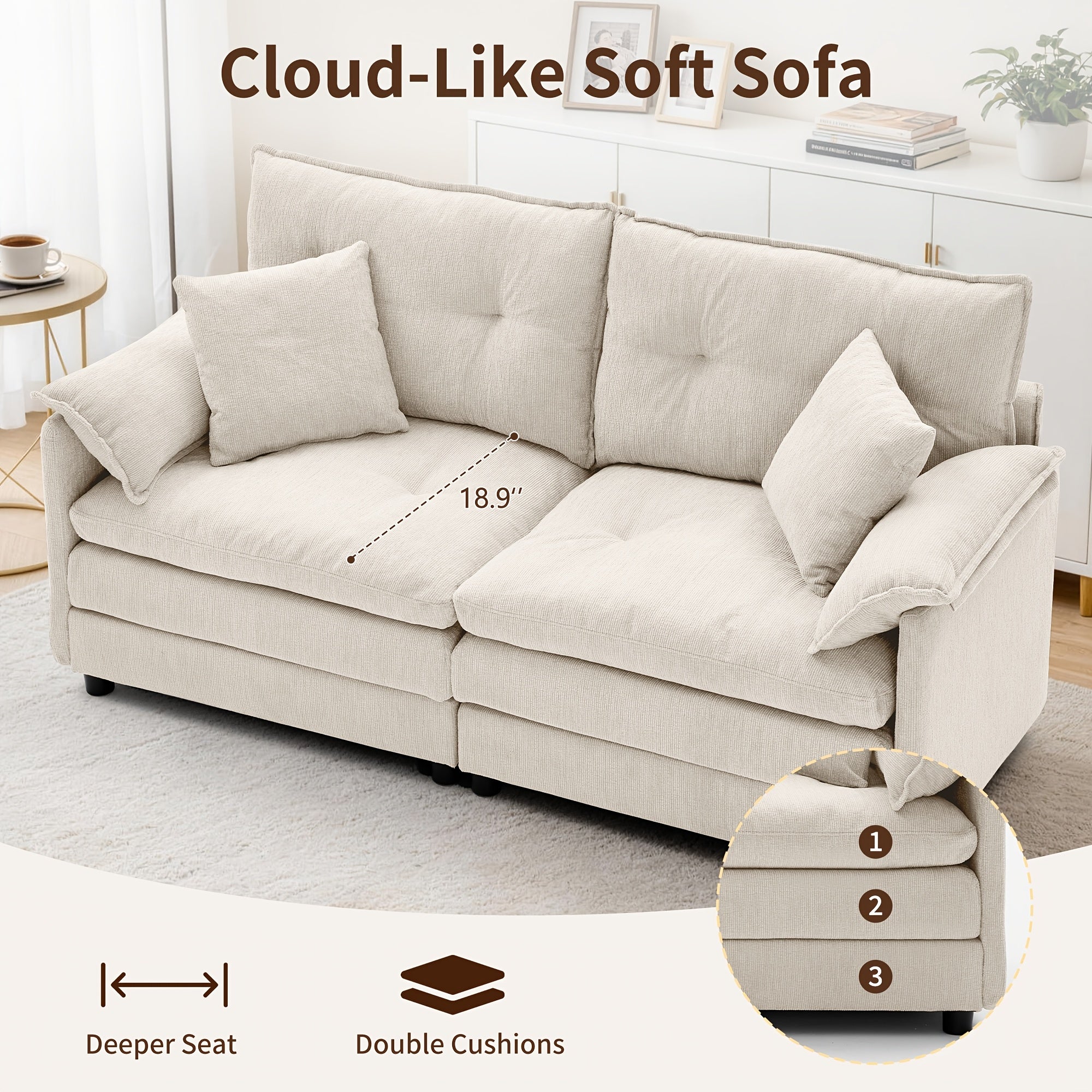 67.72-Inch Modern Two-Seater Sofa, Chenille Upholstered Comfortable Sofa, Suitable for Living Room, Bedroom, And Office, Modern Minimalist Furniture, Includes Soft Throw Pillows, Couch for Living Room