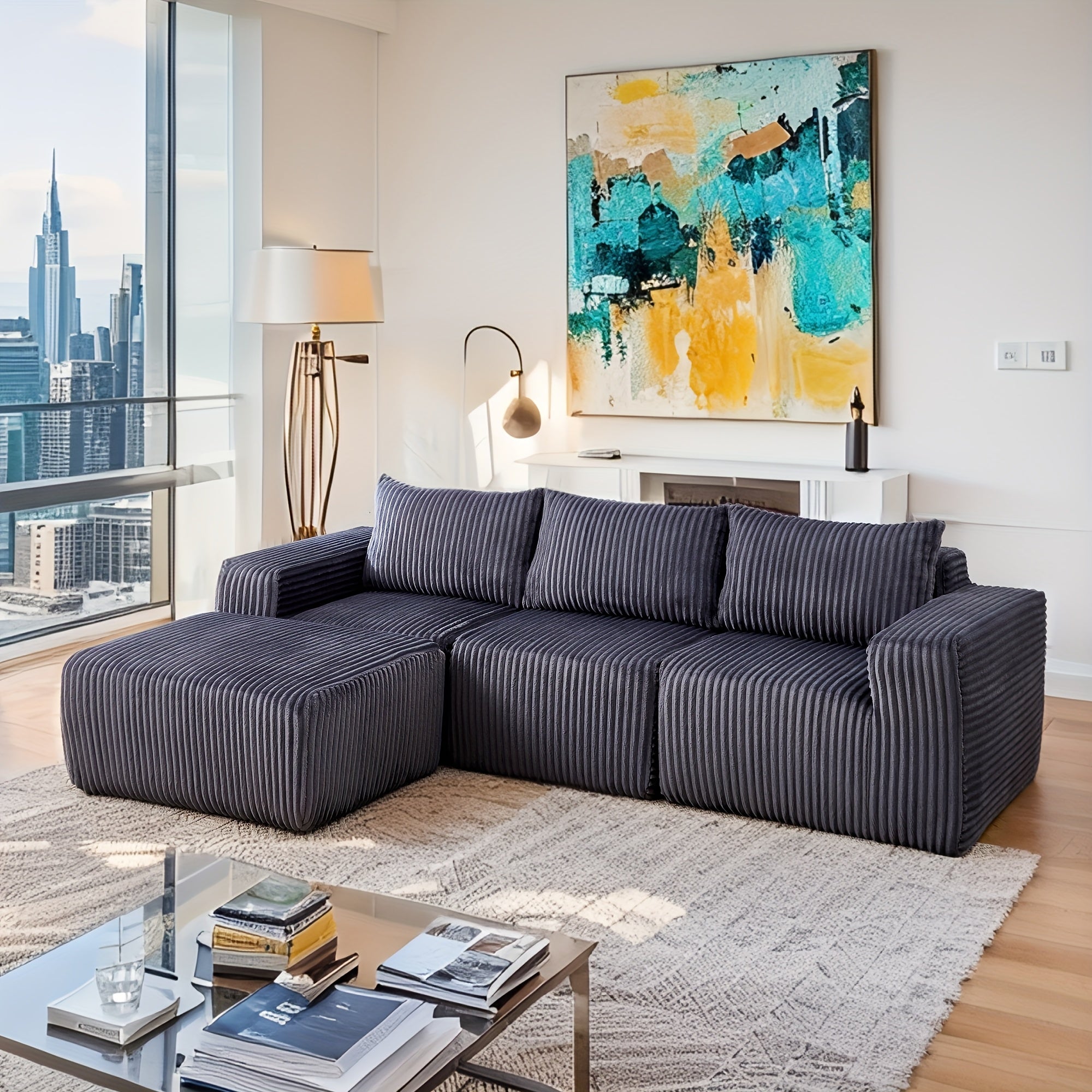 Modern Modular L-Shaped Sectional Sofa with Right-Facing Chaise - Upholstered Cloud Couch, Deep Seats & Back, Modular Suitable for Living Room, Apartment, - Assembly, No Wood Frame ()