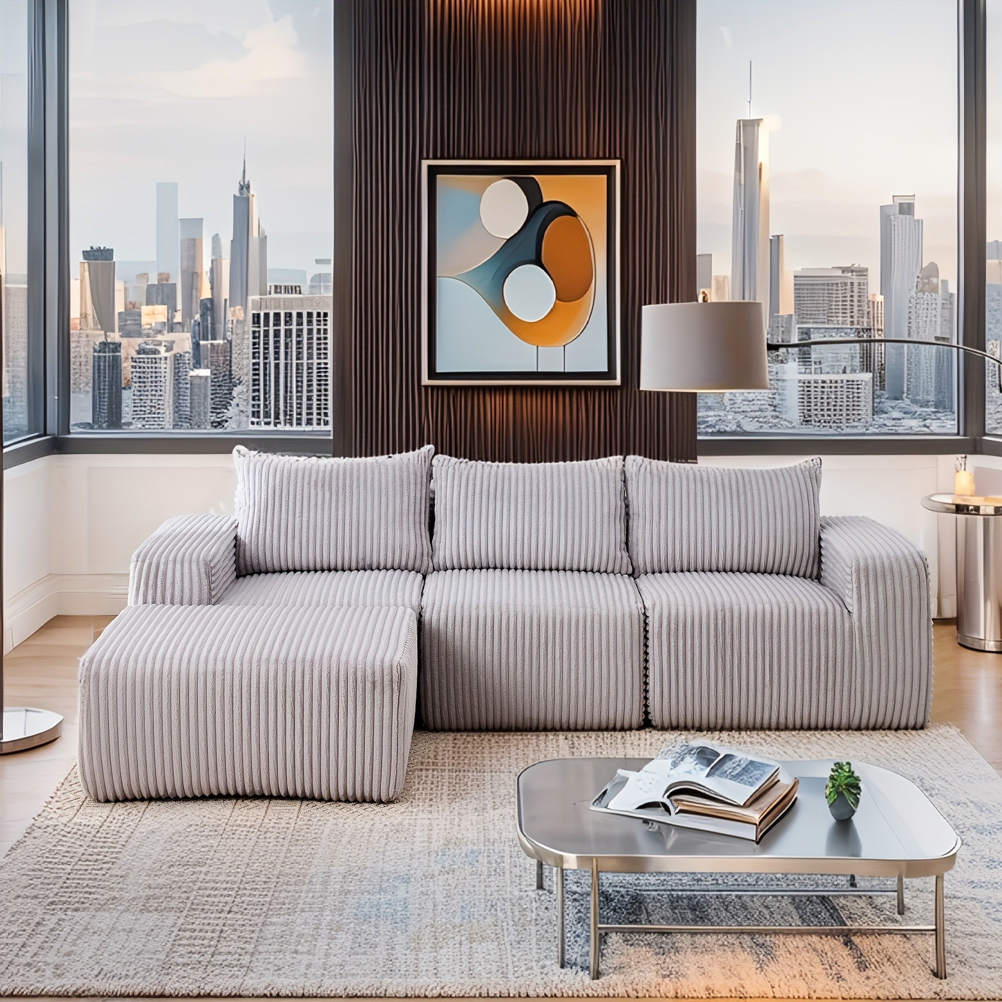 Modern Modular L-Shaped Sectional Sofa with Right-Facing Chaise - Upholstered Cloud Couch, Deep Seats & Back, Modular Suitable for Living Room, Apartment, - Assembly, No Wood Frame ()