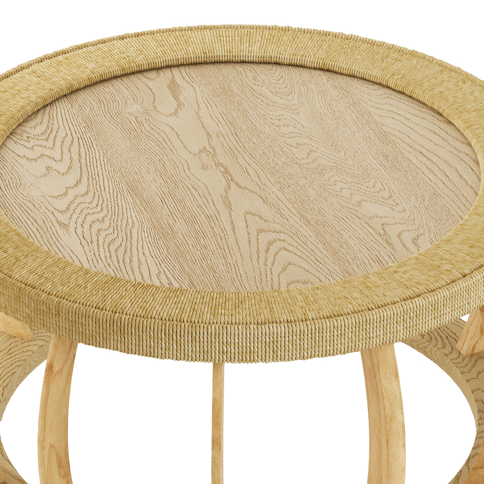 35.43” Vintage Boho Round Coffee Table Suitable for Living Room, Solid Wood & Engineered Wood with Curved Legs, Space-Saving Low-Profile Center Table, Natural, Assembly for Bedroom, Apartment, Rustic Decor