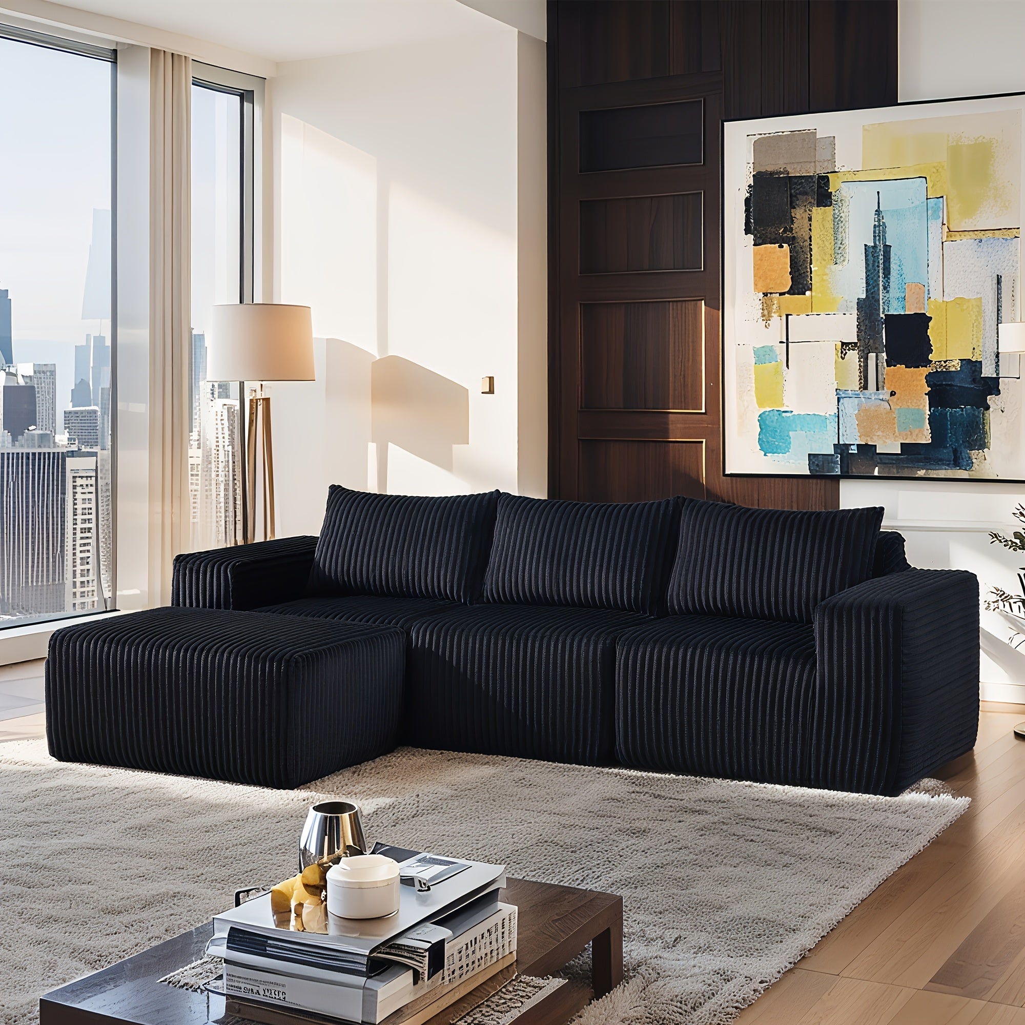 Modern Modular L-Shaped Sectional Sofa with Right-Facing Chaise - Upholstered Cloud Couch, Deep Seats & Back, Modular Suitable for Living Room, Apartment, - Assembly, No Wood Frame ()