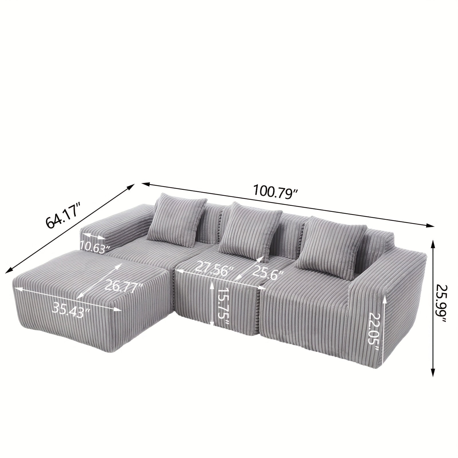 Modern Modular L-Shaped Sectional Sofa with Right-Facing Chaise - Upholstered Cloud Couch, Deep Seats & Back, Modular Suitable for Living Room, Apartment, - Assembly, No Wood Frame ()