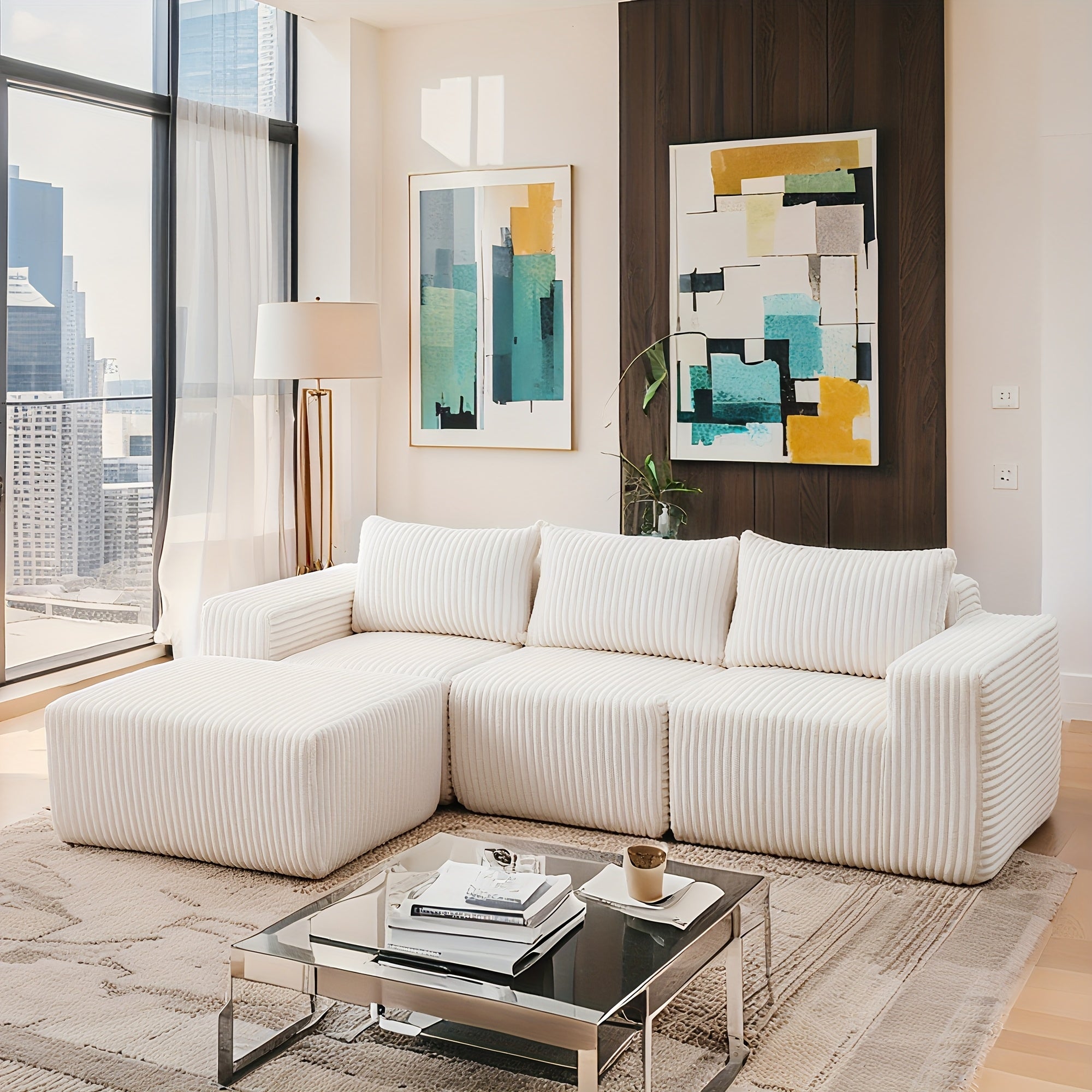 Modern Modular L-Shaped Sectional Sofa with Right-Facing Chaise - Upholstered Cloud Couch, Deep Seats & Back, Modular Suitable for Living Room, Apartment, - Assembly, No Wood Frame ()