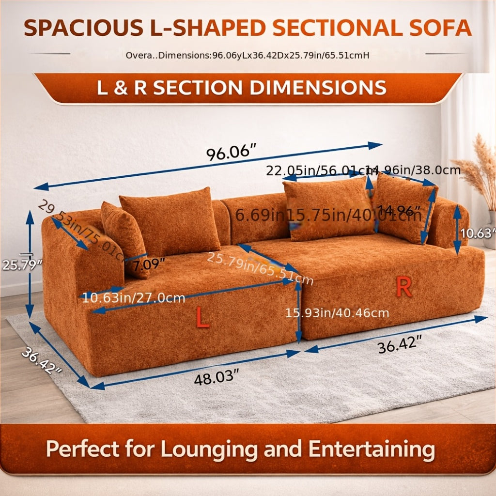 A Contemporary 96-Inch Sofa Without Bones That Offers a Cloud-Like Comfort, Featuring Soft Seating with High Resilience. It Can Be Easily Combined And Rearranged, Made from Skin-Friendly Fabric, Delivered Compressed